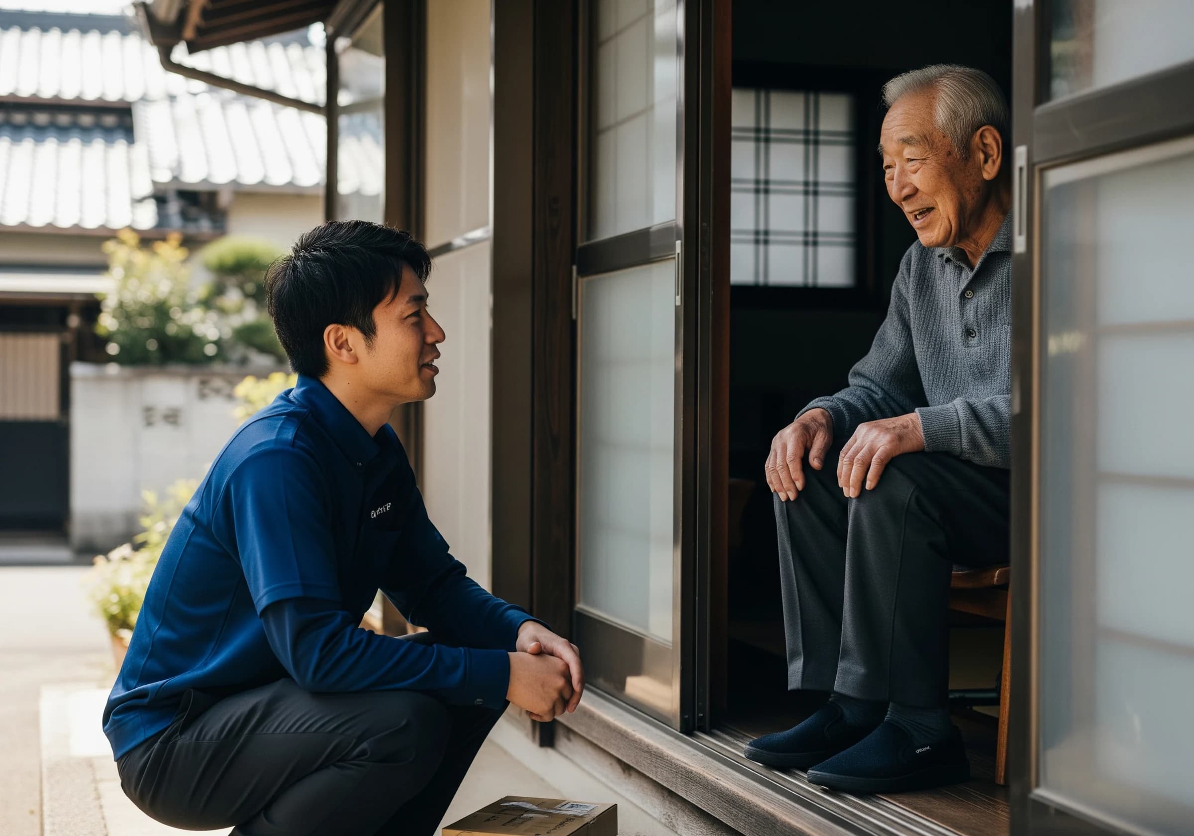 配達スタッフが利用者様へお弁当を手渡す様子